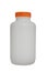 White plastic bottle with an orange cover for drugs or sports food. Isolated on a white background