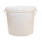 White plastic bucket for food products, paint. 900 ml, 5 kg. The selected path. Packaging mockup template. Front view, handle up.