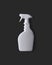 White plastic cleaning product bottle with spray on gray background