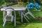 White plastic furniture garden chair table children kids lawn