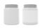 White plastic jar with cap and lable. Realistic vector protein mockup. Design template.
