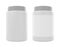 White plastic jar with cap and lable. Realistic vector protein mockup. Design template.