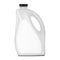 White plastic jerry can with blank label, mockup. Large bottle with handle and black screw cap, vector mock-up. Liquid product