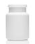 White plastic medical bottle without label, clean and new, container for pills, tablets, vitamins, drugs, capsules, medicament and