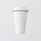 White Plastic Paper Coffee Cup Gray Background.One Take Away Cardboard Mug Closed Cap Isolated.Retail Mockup