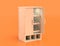 White plastic pastry case, pastry cabinet in yellow orange background, flat colors, single color, 3d rendering