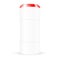 White plastic round container with red cap