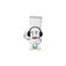 White plastic tube cartoon character style speaking on headphone