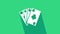 White Playing cards icon isolated on green background. Casino gambling. 4K Video motion graphic animation