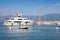 White pleasure yacht arrives to marina