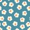 White Plum Blossom Flower Seamless on Blue Background. Vector Illustration