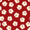 White Plum Blossom Flower Seamless on Red Background. Vector Illustration.
