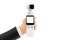 White Pocket Handheld Gimbal Action Camera in Cartoon Hand. 3d Rendering