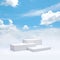 White podium 3D render mock up isolate montage photo with blue sky and soft clouds product display stand abstract background