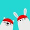 White polar bear bunny rabbit head face set. Red hat. Merry Christmas. Happy New Year. Greeting card. Cute cartoon kawaii baby