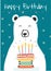 White polar bear holding a birthday cake