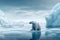 White polar bear sitting on melting ice floe glacier at arctic sea that facing to Global Warming situation, save the world form