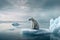 White polar bear sitting on melting ice floe glacier at arctic sea that facing to Global Warming situation, save the world form