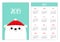 White polar bear wearing red hat. Simple pocket calendar layout 2019 new year. Week starts Sunday. Cartoon character. Merry