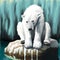 White polarbear sitting on a small rock looking sad because of global warming and climate change