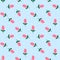 White polka dots on light blue background flower pink tulips sea