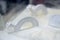 White polyamide powder object on 3D printed from white polyamide powder close-up