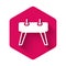 White Pommel horse icon isolated with long shadow background. Sports equipment for jumping and gymnastics. Pink hexagon