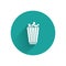 White Popcorn in cardboard box icon isolated with long shadow. Popcorn bucket box. Green circle button. Vector