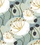 White poppies blue light seamless pattern vector floral design primitive scandinavian