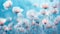 White poppy flowers in a dramatic blue background