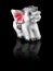 White porcelain figurine of an elephant, black background, reflection