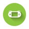 White Portable video game console icon isolated with long shadow. Gamepad sign. Gaming concept. Green circle button