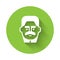 White Portrait of Joseph Stalin icon isolated with long shadow. Green circle button. Vector