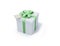 White present box with green ribbon