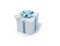 White present box with light blue ribbon