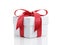 White present paper box with red ribbon bow