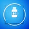 White Printer ink bottle icon isolated on blue background. Blue square button. Vector