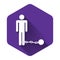 White Prisoner with ball on chain icon isolated with long shadow. Purple hexagon button