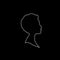 White profile outline silhouette of boy or man face profile on black background