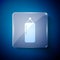 White Punching bag icon isolated on blue background. Square glass panels. Vector Illustration