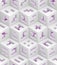 White purple cubes isometric seamless pattern.