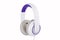 White and purple padded headphones side view isolated on white