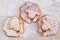 White and purple Sheep gingerbread cookies on lace background