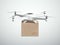 White quadrocopter carrying carton box. 3d rendering