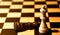 White queen stands on the chessboard in front of a defeated black king, selective focus