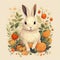 White Rabbit Amongst Strawberries: Detailed Illustration With Mid-century Charm