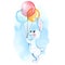 White rabbit with balloons. Watercolor