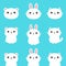 White rabbit bunny, polar bear, cat, kitten, kitty. Kawaii cartoon character set. Cute funny head face. Baby greeting card