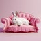 White Rabbit On Pink Sofa: Zbrush Photorealistic Still Life