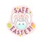 White rabbit in protective medical mask. Safe Easter logo